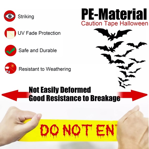 2 Caution Tape Yellow Do Not Enter Warning Tape Halloween decoration lot of 2 - Picture 8 of 10